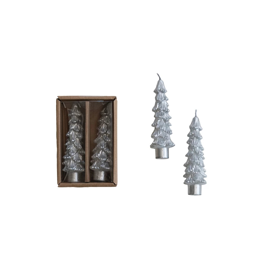 Silver Tree Shaped Taper Candle, Short 4 3/4"